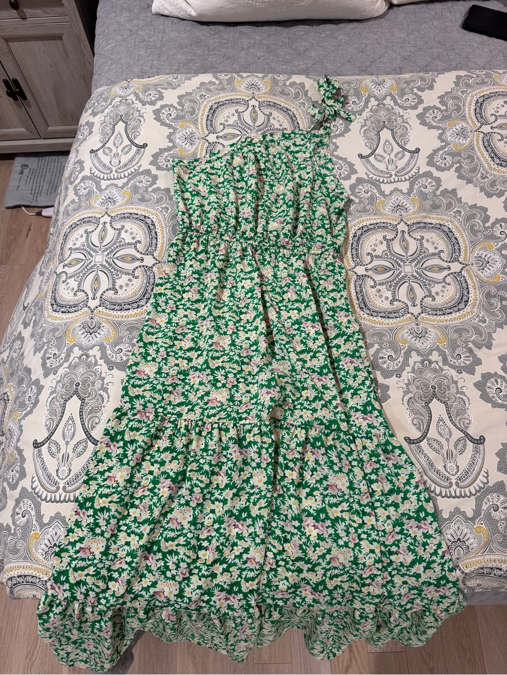 Pretty Garden Size Small Green Floral One-Shoulder Summer Dress
